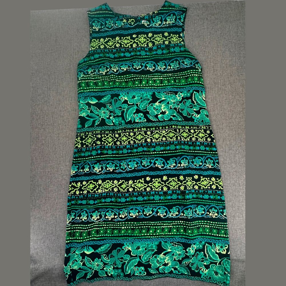 Vintage R&K Sleeveless Dress Green Plus 18 Polyester Floral Round Neck Zipper - Picture 1 of 12